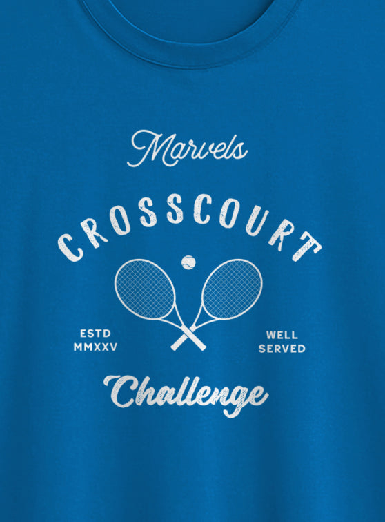 Hanging t-shirts in various colors with title text that reads, 