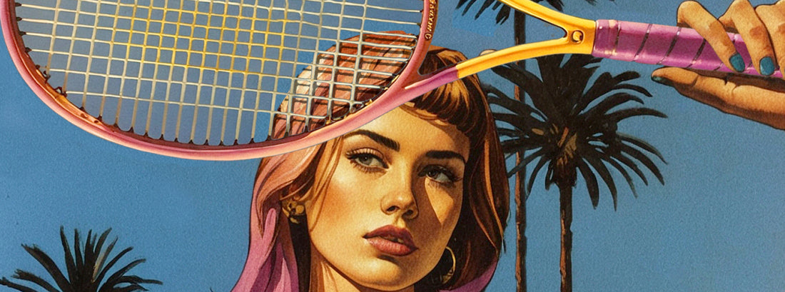 Drawing of woman with tennis racquet