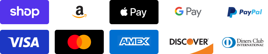 Payment methods: Shopify Shop, Klarna, Apple Pay, Google Pay, PayPal, Visa, MasterCard, AmEx, Discover, Diner's Club