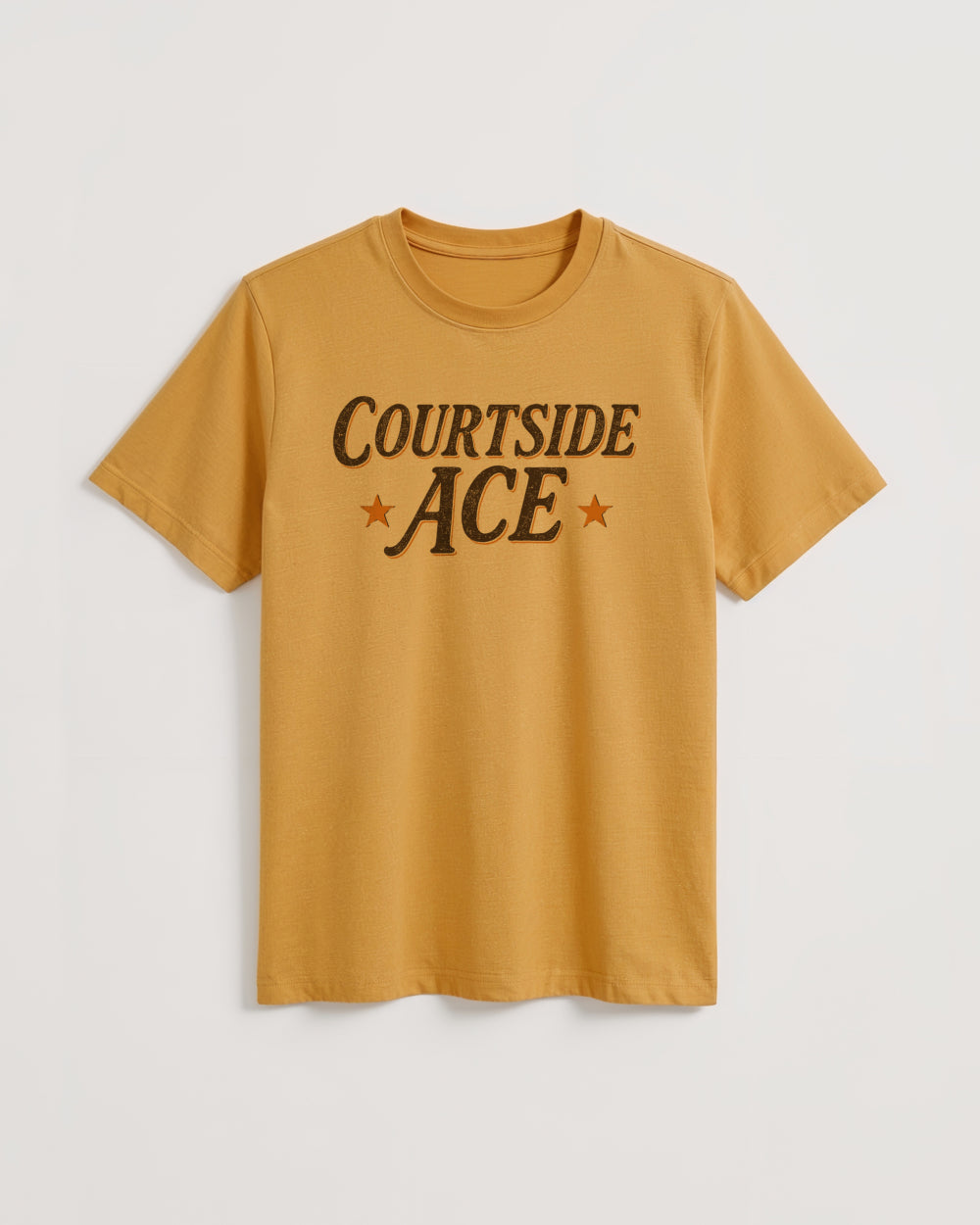 Yellow gold t-shirt with 'Courtside Ace' text