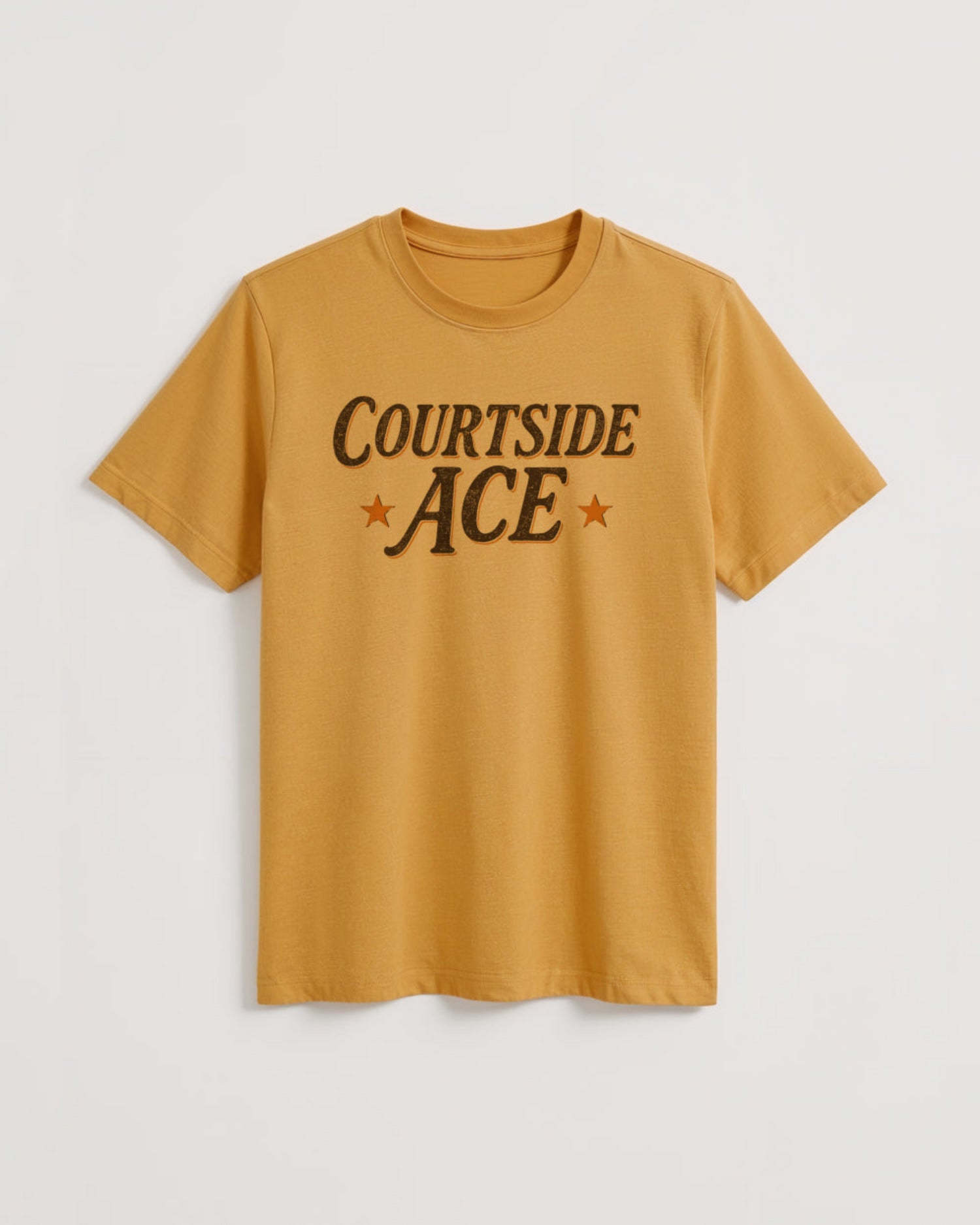 Yellow gold t-shirt with 'Courtside Ace' text