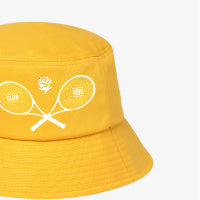 Yellow bucket hat with tennis-themed design on a white background thumbnail 3