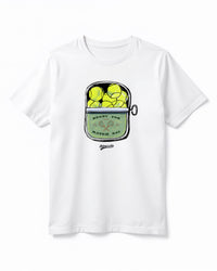 White t-shirt with tennis ball graphic