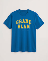 Blue t-shirt with 'Grand Slam' text on a light background