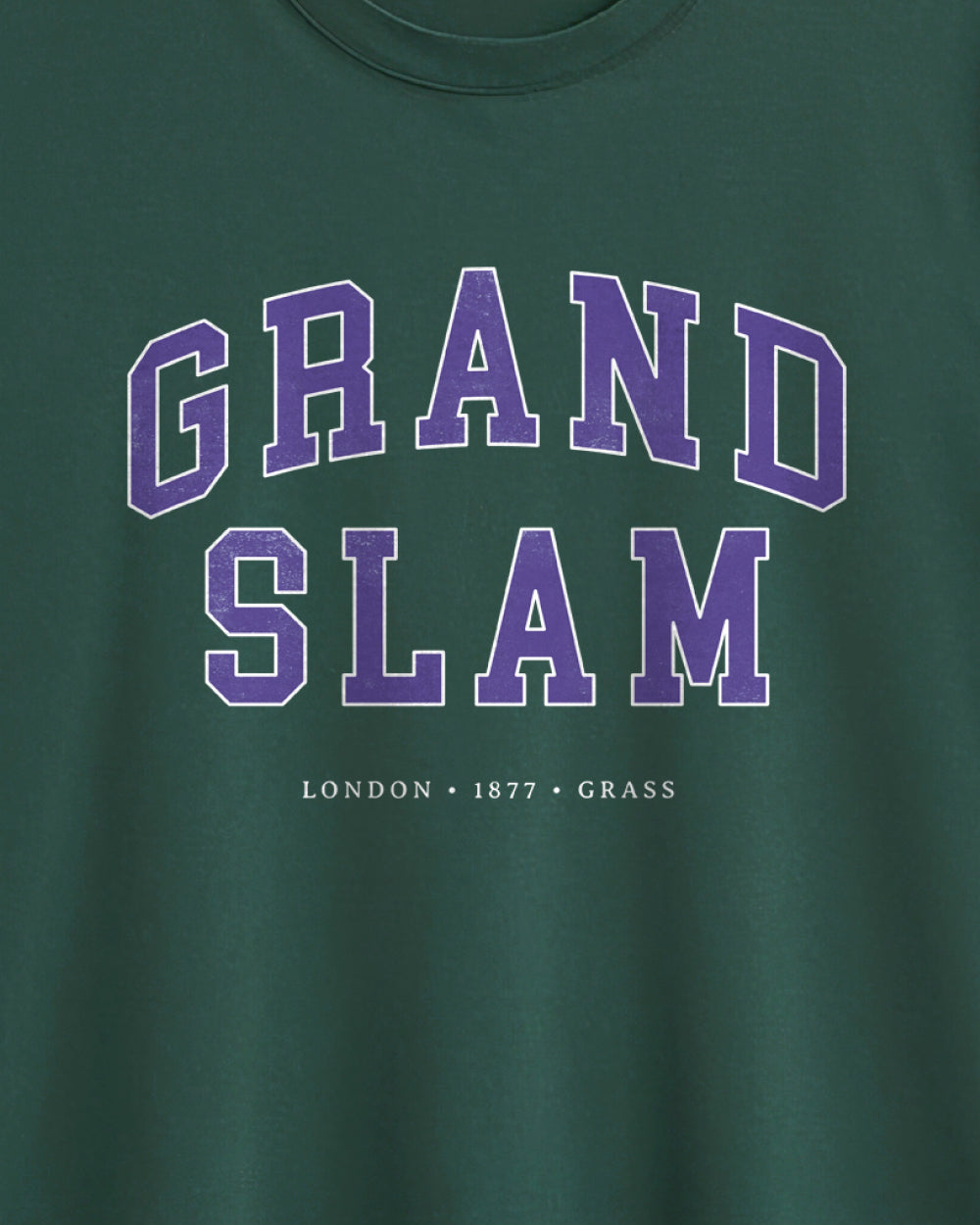 Green t-shirt with 'GRAND SLAM' text in purple