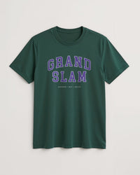 Green t-shirt with 'Grand Slam' text on a light background