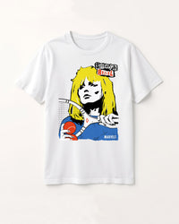 T-shirt with Smash Rebel tennis graphic on a white background