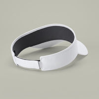 A white visor hat with a black mesh inner lining, shown on a solid light gray background.